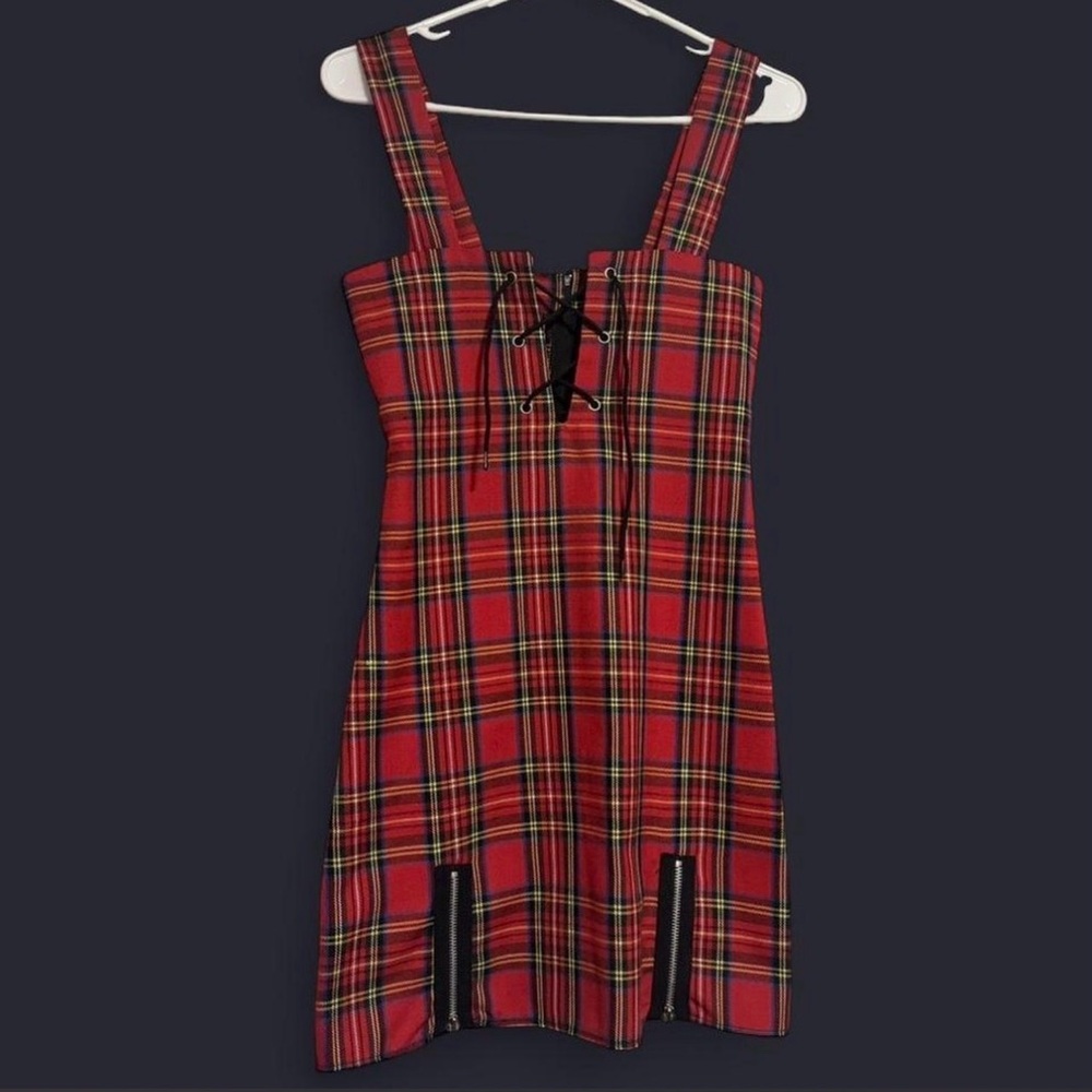 SOLD 90’s Vintage Bedlamite Brooklyn Red Tartan Plaid Mini Dress with Zippers